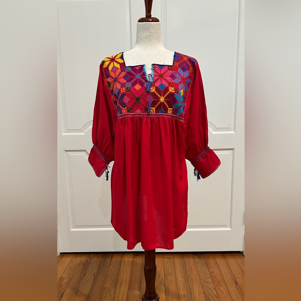 Mexican blouse with 100% hand Cross-stitch Embroidered, Chiapas artisan top.